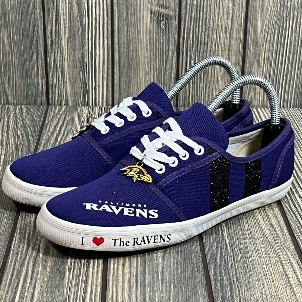 Bradford Exchange Baltimore Ravens Sneakers Womens 8 Purple Canvas Glitter NFL‎ - Picture 3 of 10